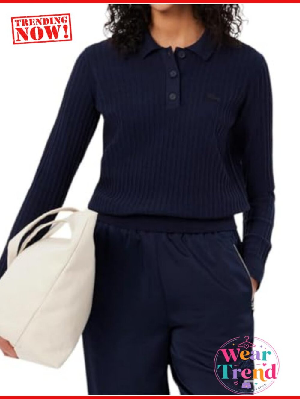 Long Sleeve Ribbed Knit Polo Shirt, Collared Pullover, Casual
